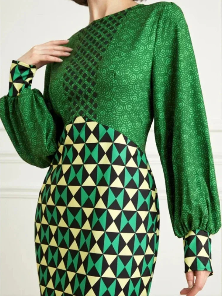 Stylish studio display of the African-inspired ankle-length dress, embodying elegance and chic style in women's fashion.