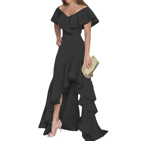 Luxurious ankle-length sleeveless dress with a flattering V-neckline, crafted for stylish middle-aged women.