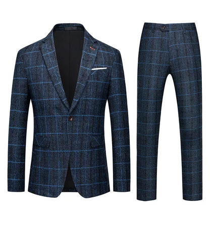 Elegant Men's One Button Suit Set featuring a tailored vest and trousers, perfect for smart casual weddings and business events.