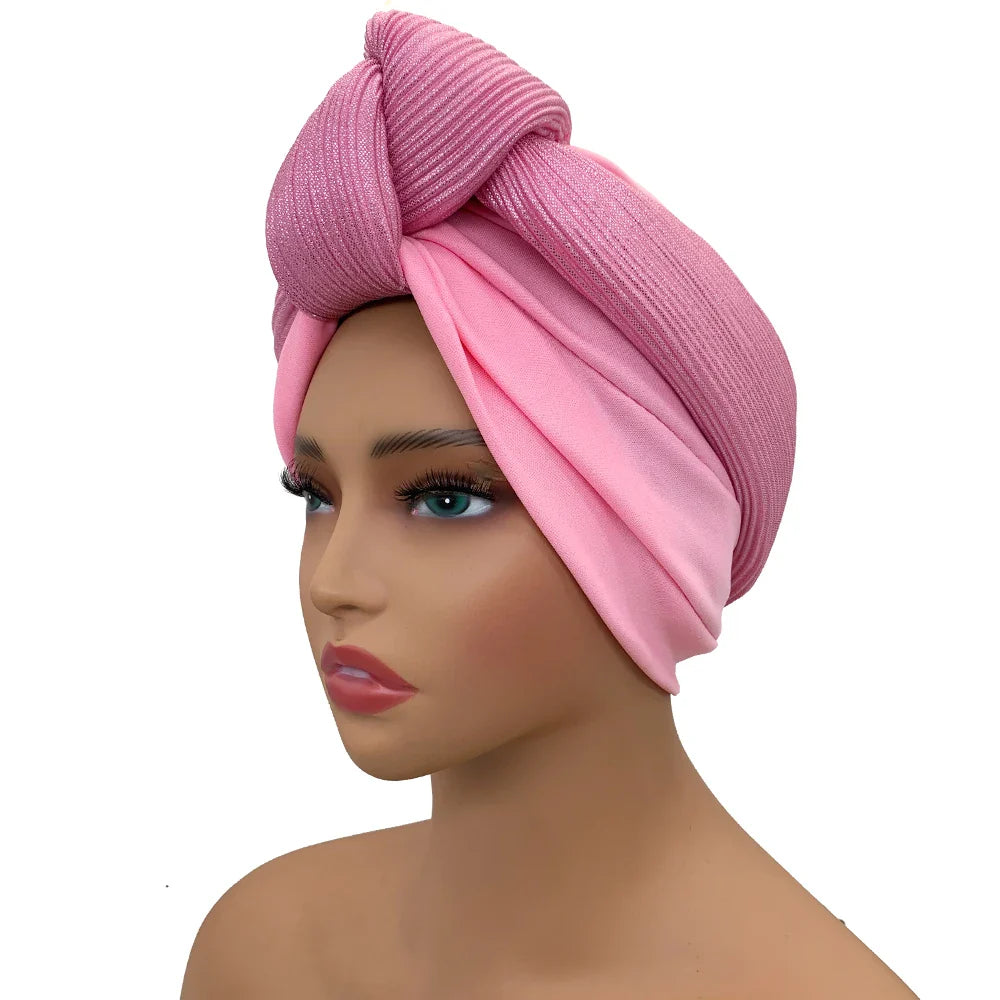 Fashionable turban cap for women, showcasing a beautiful glitter detail that adds a touch of glamour to any outfit.