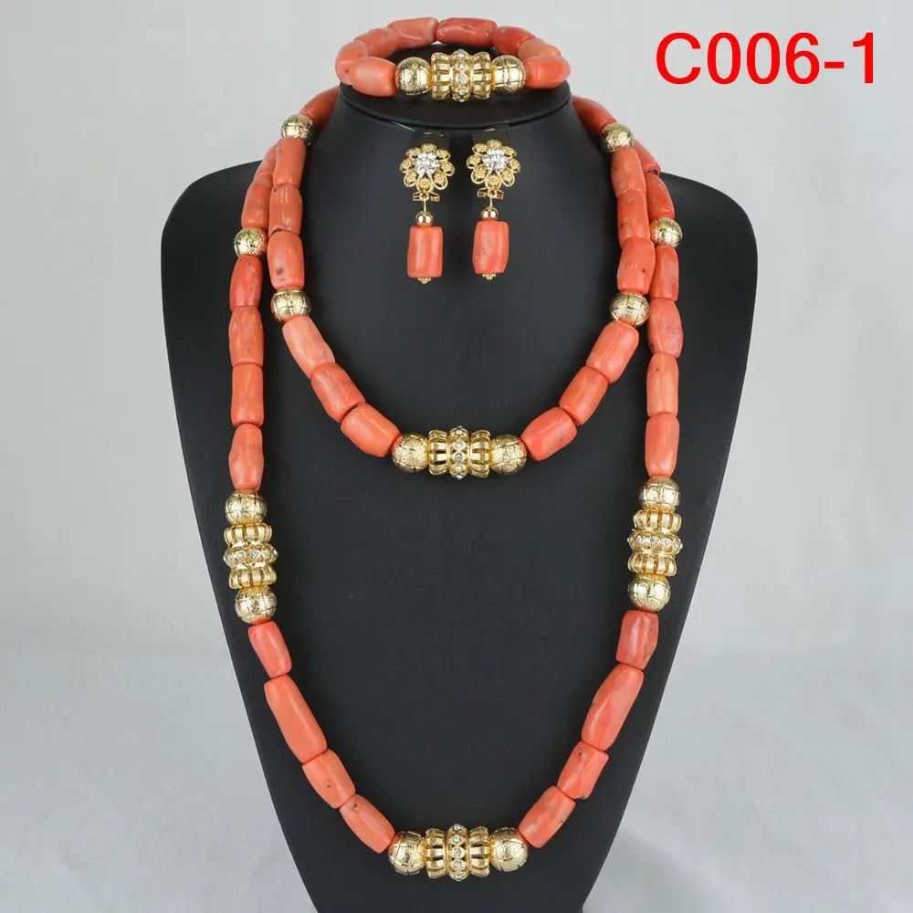 Stunning Coral Bead Bracelet, a beautiful accessory in the luxury jewelry set suitable for parties and celebrations.