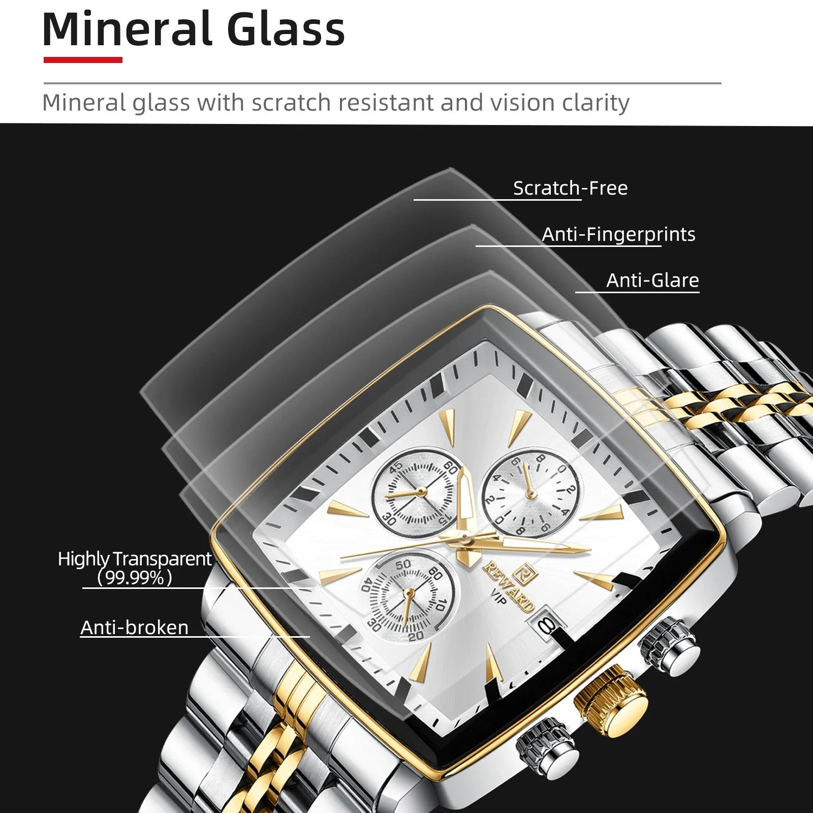 Men's waterproof smart watch with push button hidden clasp, demonstrating a modern rectangular alloy case and stunning design.