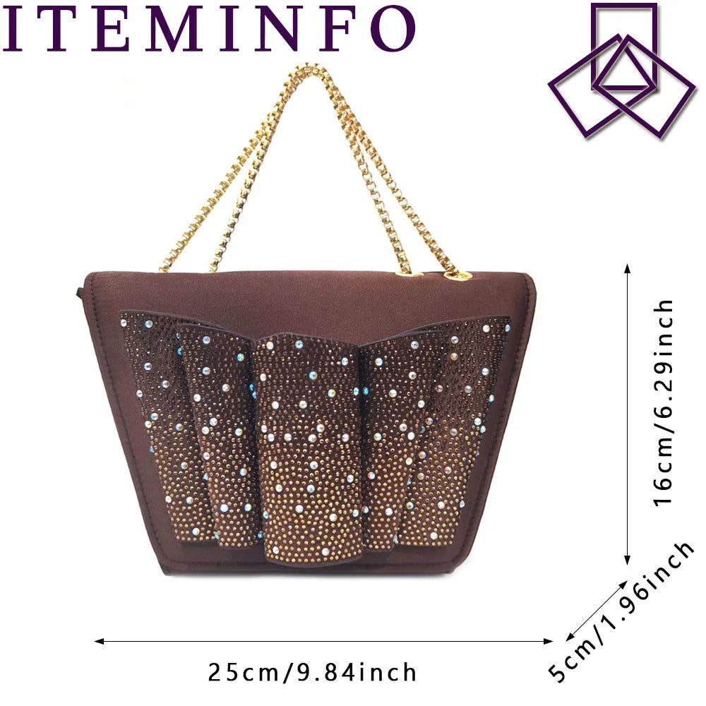 Matching yellow handbag with metal handle and long chain shoulder strap, designed to complement luxury women’s pumps.