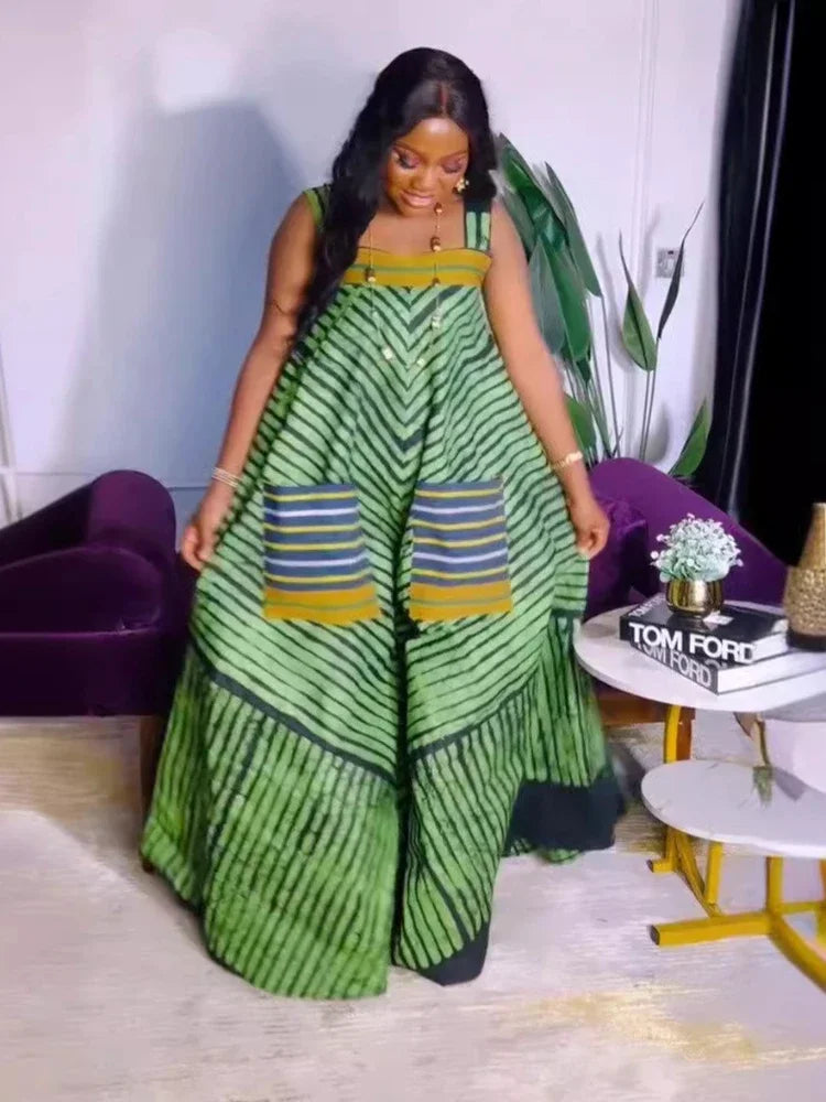 CM.YAYA Women’s Striped Wide Leg Sleeveless Jumpsuit displayed with a focus on its high waist design and flowing wide leg silhouette, perfect for summer confidence.