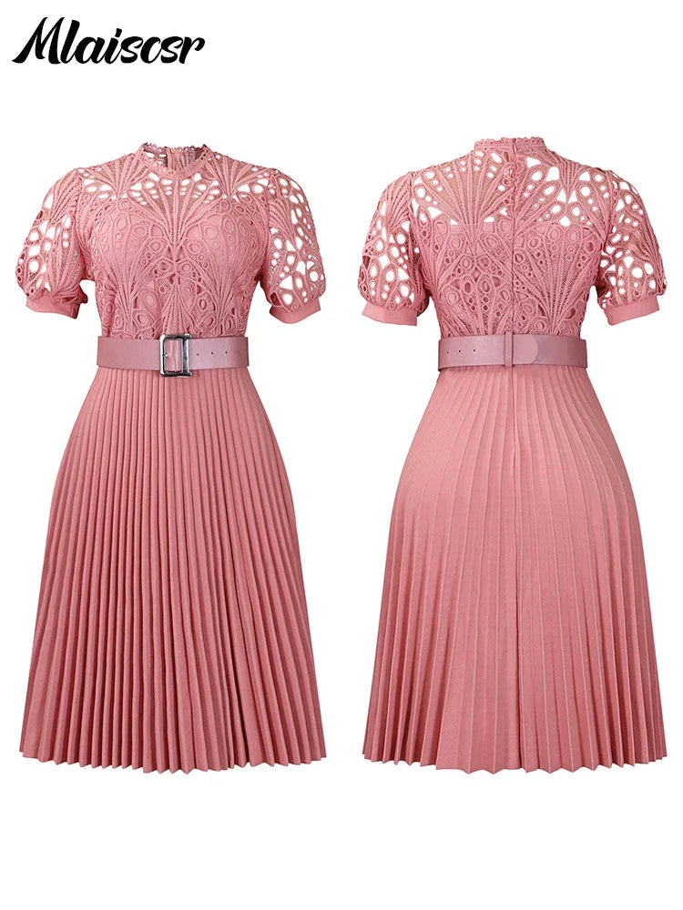 Fashionable display of the Mlaiscsr Luxury Pleated Dress in a vibrant setting, perfect for evening parties or sophisticated gatherings.