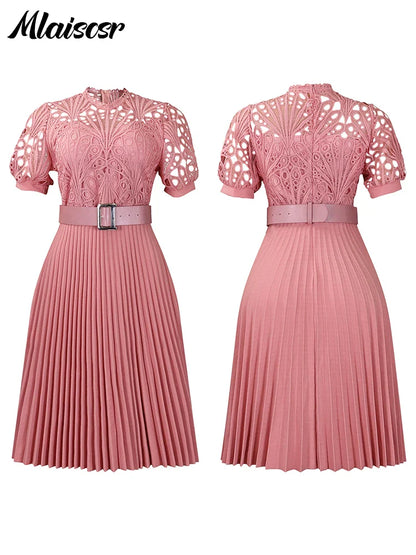 Fashionable display of the Mlaiscsr Luxury Pleated Dress in a vibrant setting, perfect for evening parties or sophisticated gatherings.