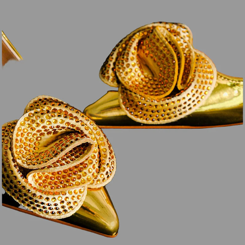 Elegant gold high heel ankle strap pumps for women, featuring a pointed toe design, perfect for luxury parties.