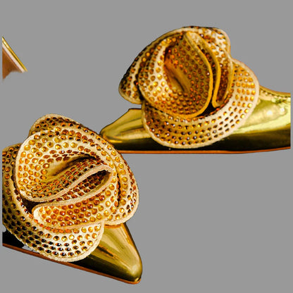 Elegant gold high heel ankle strap pumps for women, featuring a pointed toe design, perfect for luxury parties.