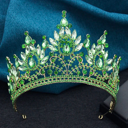 Beautifully designed vintage lime green crystal wedding crown tiara, ideal hair jewelry for brides at weddings and prom.