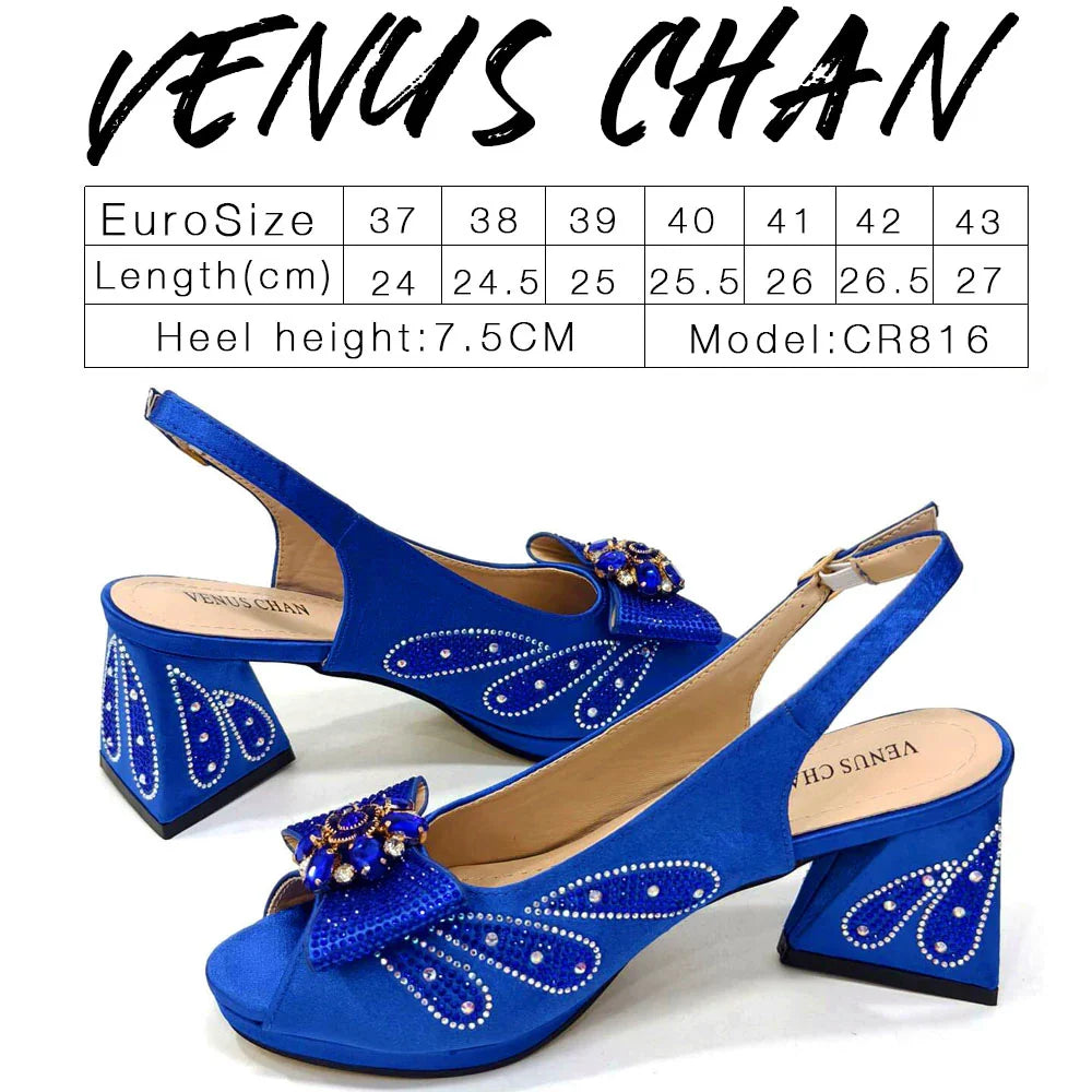 Elegant Venus Chan Bow Rhinestones Peep Toe High Heels for women, showcasing intricate rhinestone details in luxurious purple, perfect for parties and special occasions.
