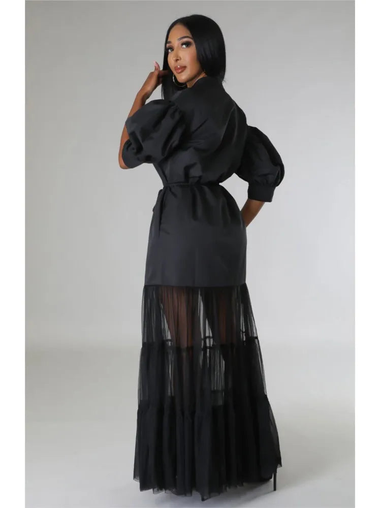 Elegant white lace shirt dress for women with ankle-length silhouette and pocket, featuring a luxurious lace-up detail, ideal for spring or summer occasions.