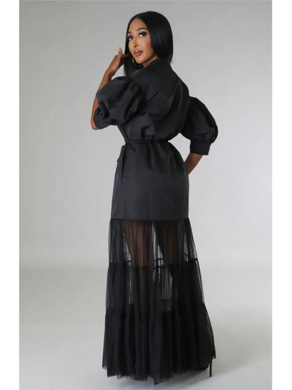 Elegant white lace shirt dress for women with ankle-length silhouette and pocket, featuring a luxurious lace-up detail, ideal for spring or summer occasions.