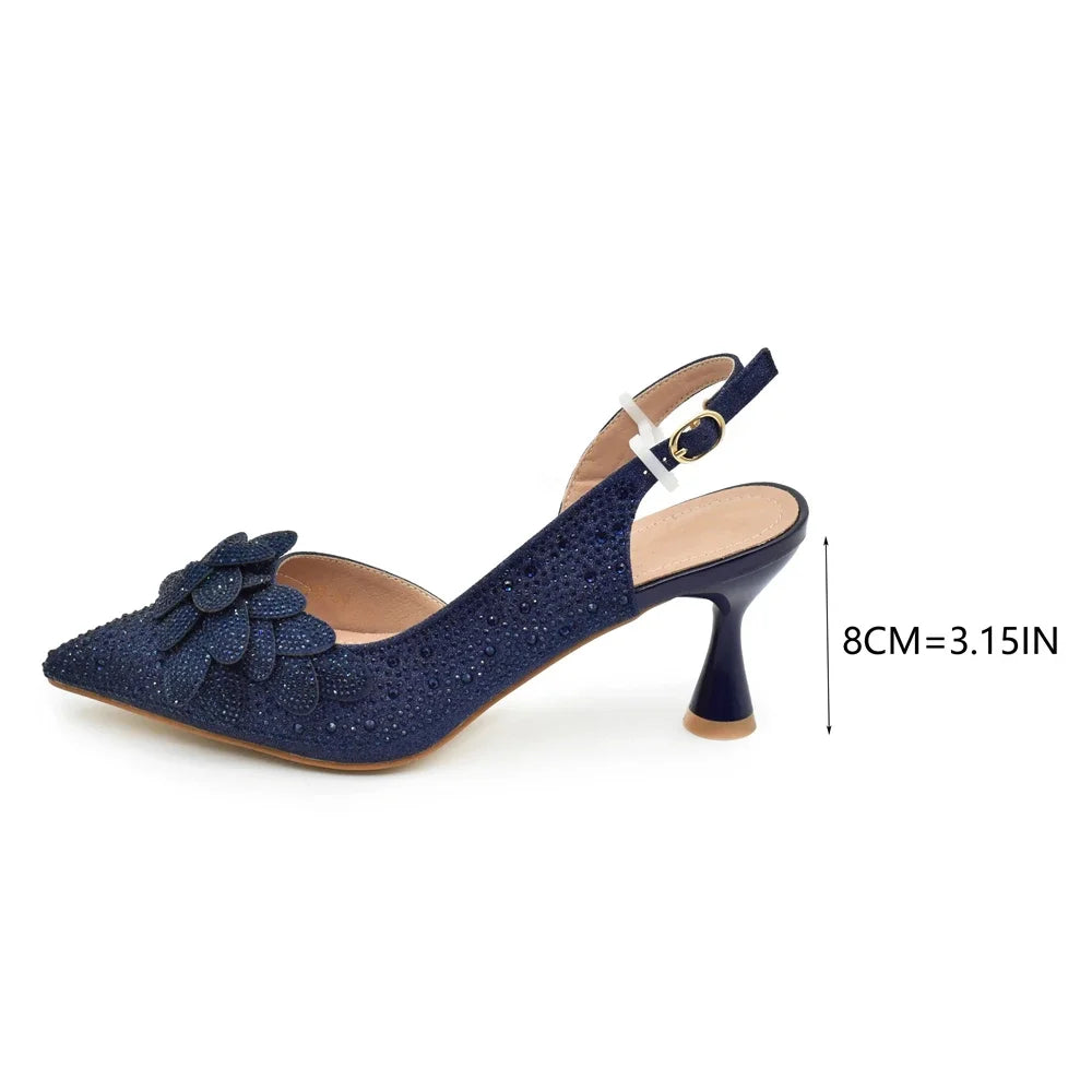 Stylishly displayed luxury women's footwear includes super high 8cm spike heels, designed for elegance and comfort, ideal for upscale events.