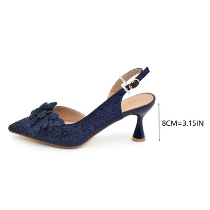 Stylishly displayed luxury women's footwear includes super high 8cm spike heels, designed for elegance and comfort, ideal for upscale events.