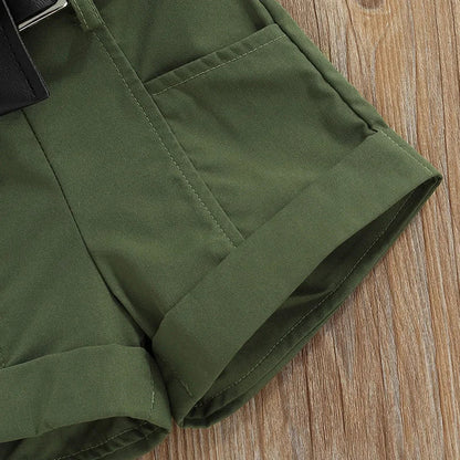 Luxurious detail of the combed cotton fabric used in the girls' summer outfit set, ensuring comfort and durability for little fashionistas.