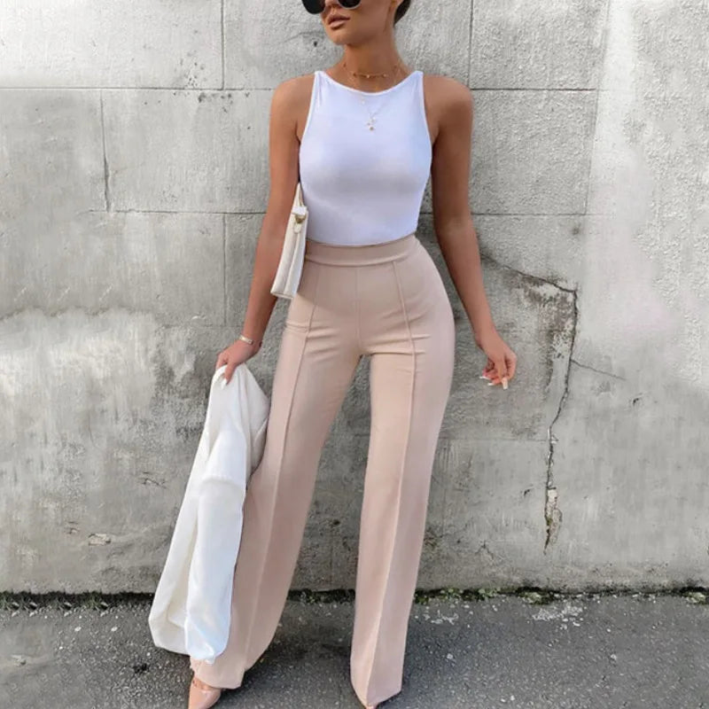Stylish and sophisticated women's high waist flare pants in a chic solid colour, ideal for creating an elegant office look, designed to enhance comfort and fashion, from the exclusive Hot Trends Area.