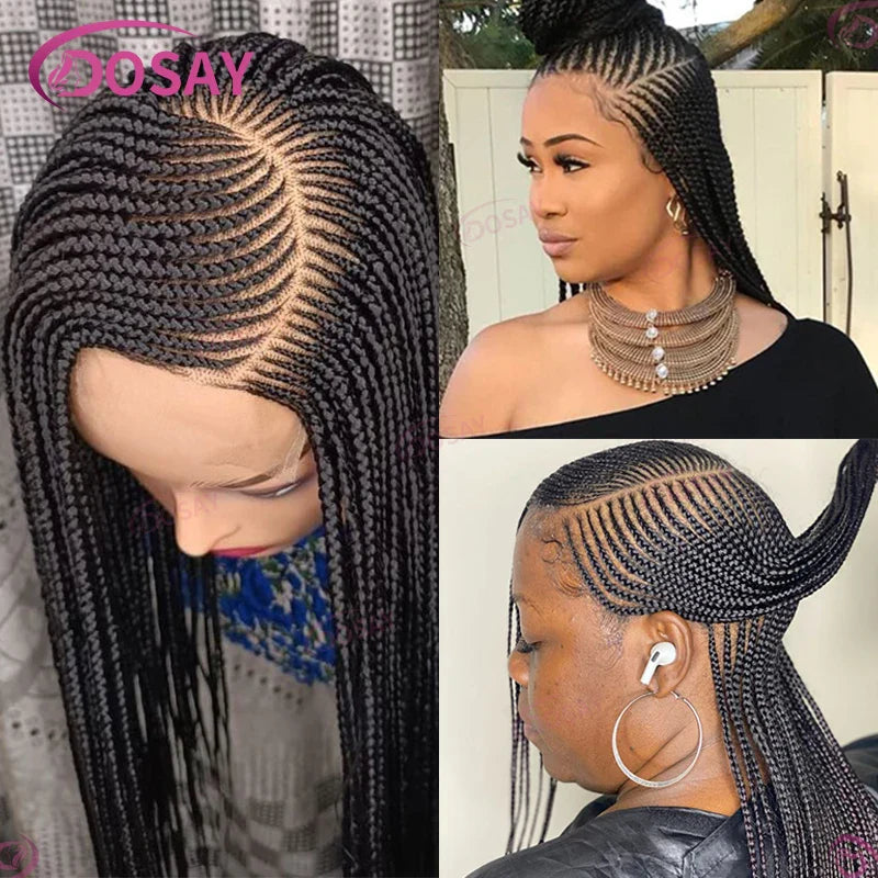 Model showcasing the luxury side part synthetic braided wig, elegantly designed for daily use and comfort for Black women.