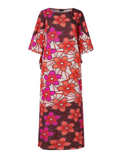 Luxury plus size women's bohemian summer maxi dress with elegant batwing sleeves and ankle-length design, perfect for warm weather occasions.