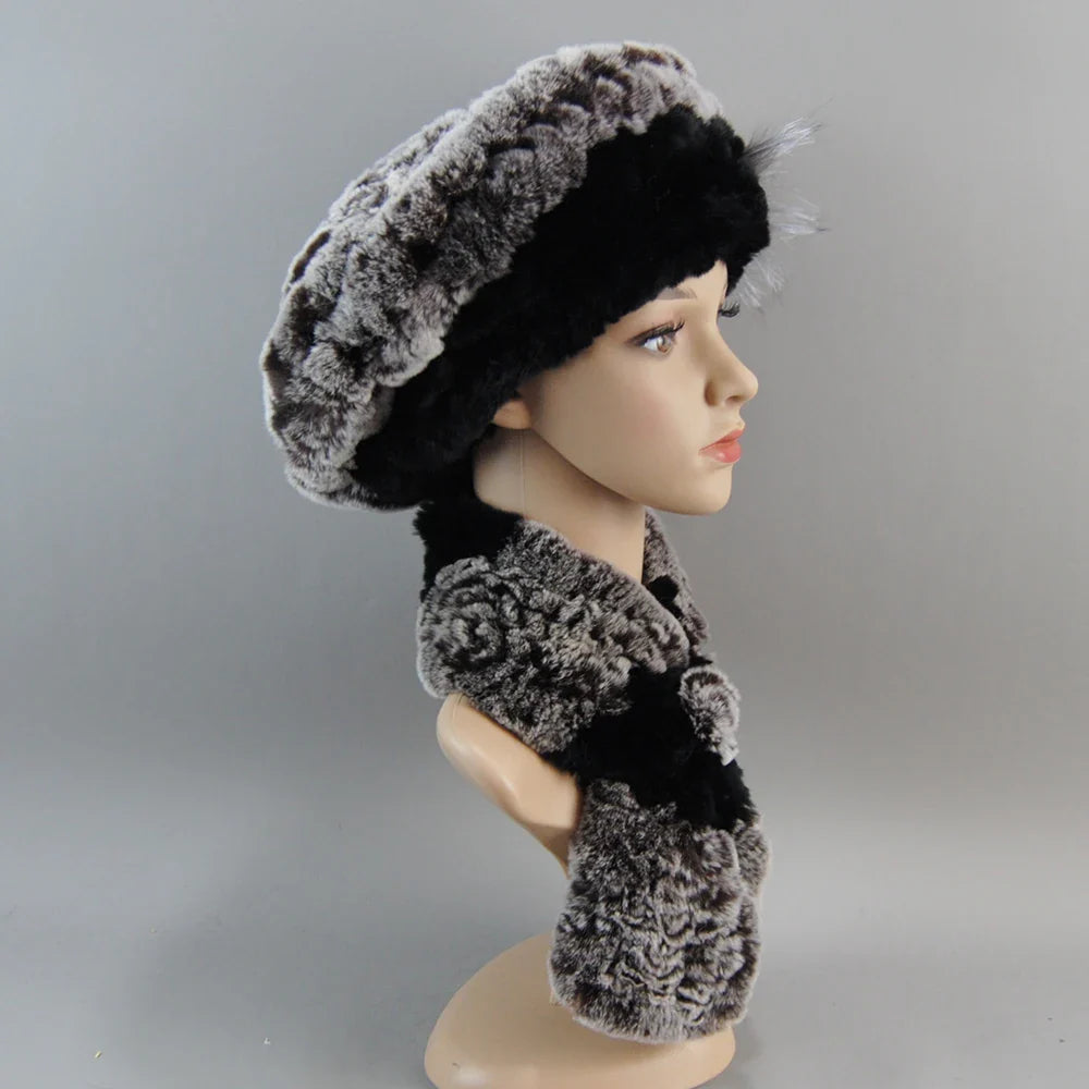 Sophisticated women's winter accessory set including a stylish faux fur hat and scarf, perfect for adding a touch of glamour to any winter outfit.