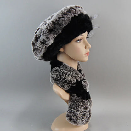 Sophisticated women's winter accessory set including a stylish faux fur hat and scarf, perfect for adding a touch of glamour to any winter outfit.