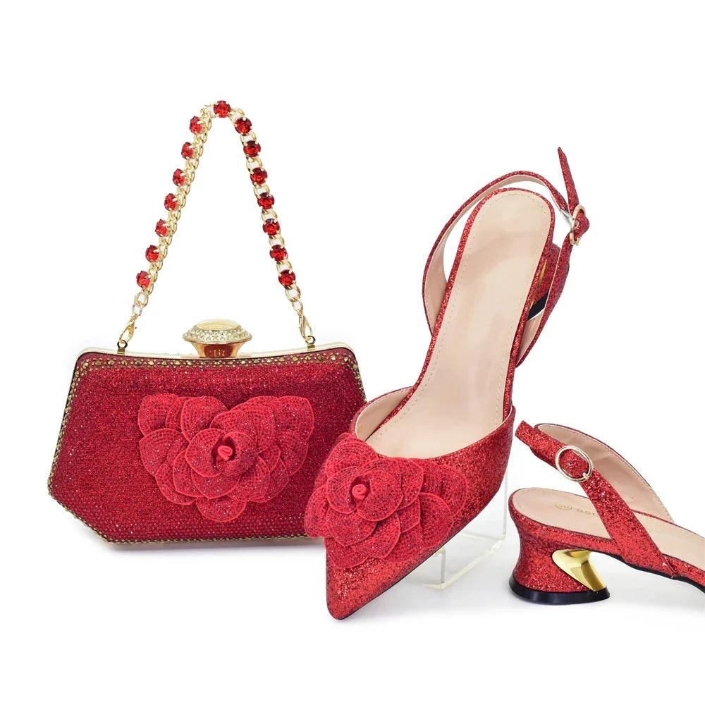 Sky blue pumps and matching bag set for women, featuring adjustable buckle strap and refined look, perfect for elegant summer parties.