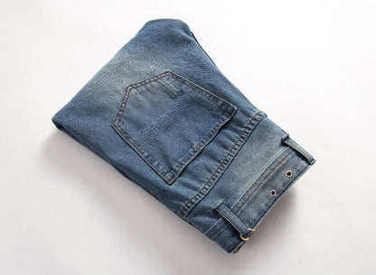 Men's luxury slim fit ripped straight jeans in high-quality yellow denim, showcasing a modern, stylish design perfect for casual wear.