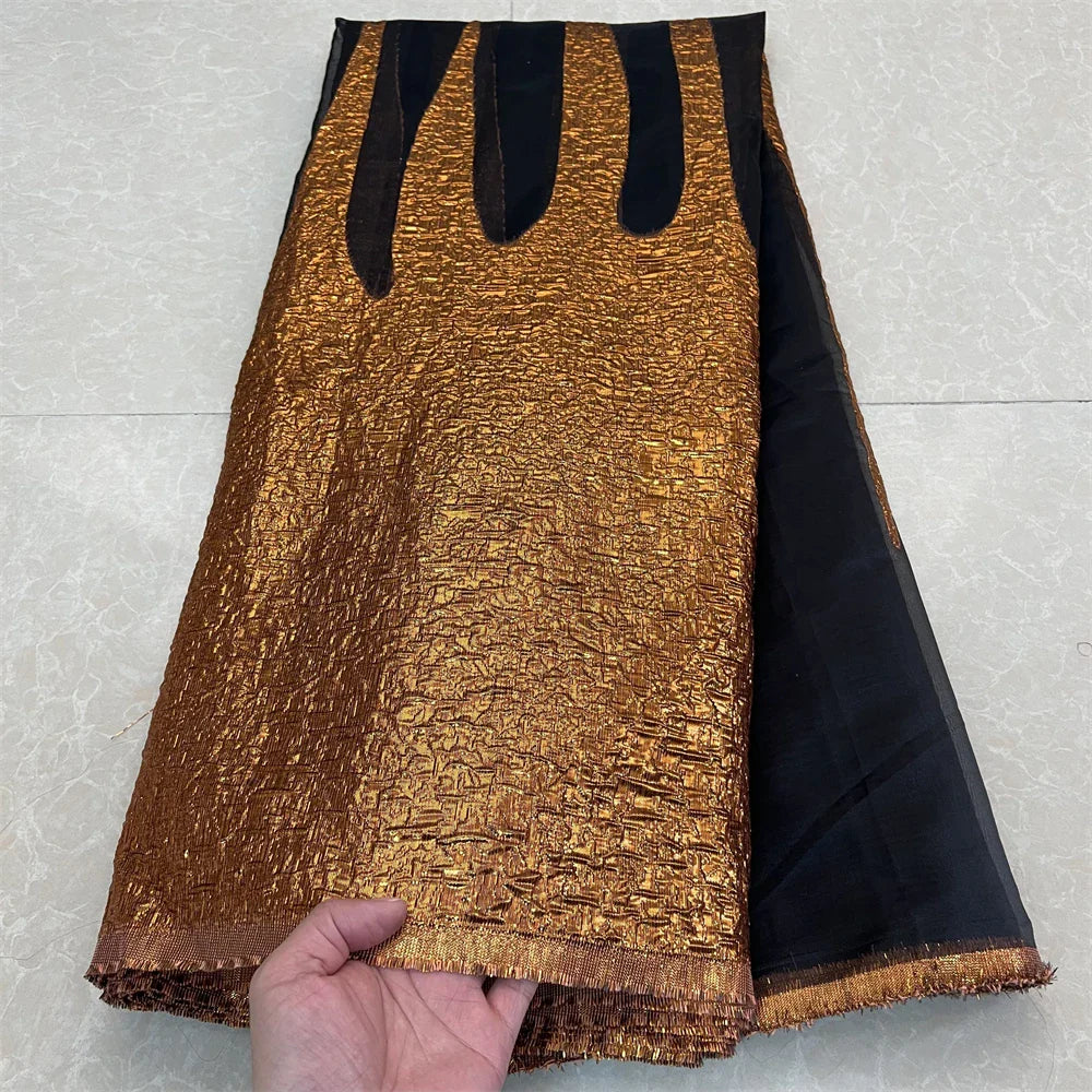 Embroidered gauze fabric, 5 yards long, suitable for luxurious wedding dresses and ceremonial outfits.