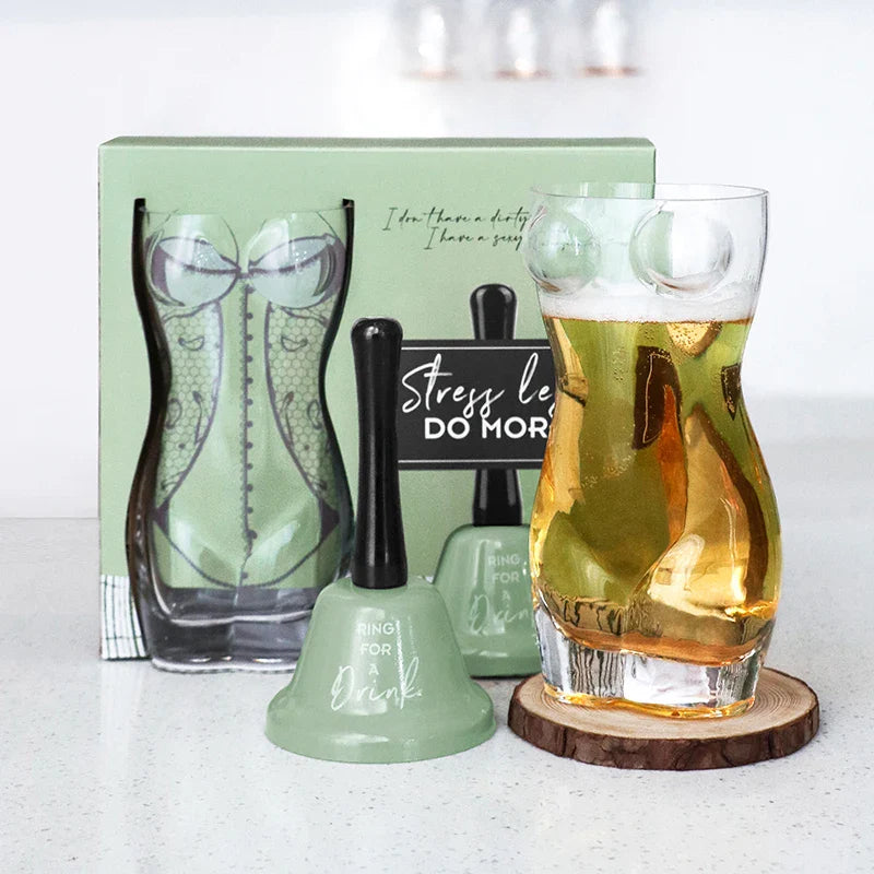 Luxury creative glass beer mug featuring a hand bell design, perfect novelty gift for men and beer enthusiasts, 400ml capacity.