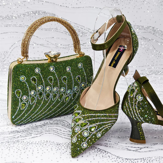 Elegant women's rhinestone pointed toe pumps set against a luxurious backdrop, showcasing high spike heels perfect for summer parties.