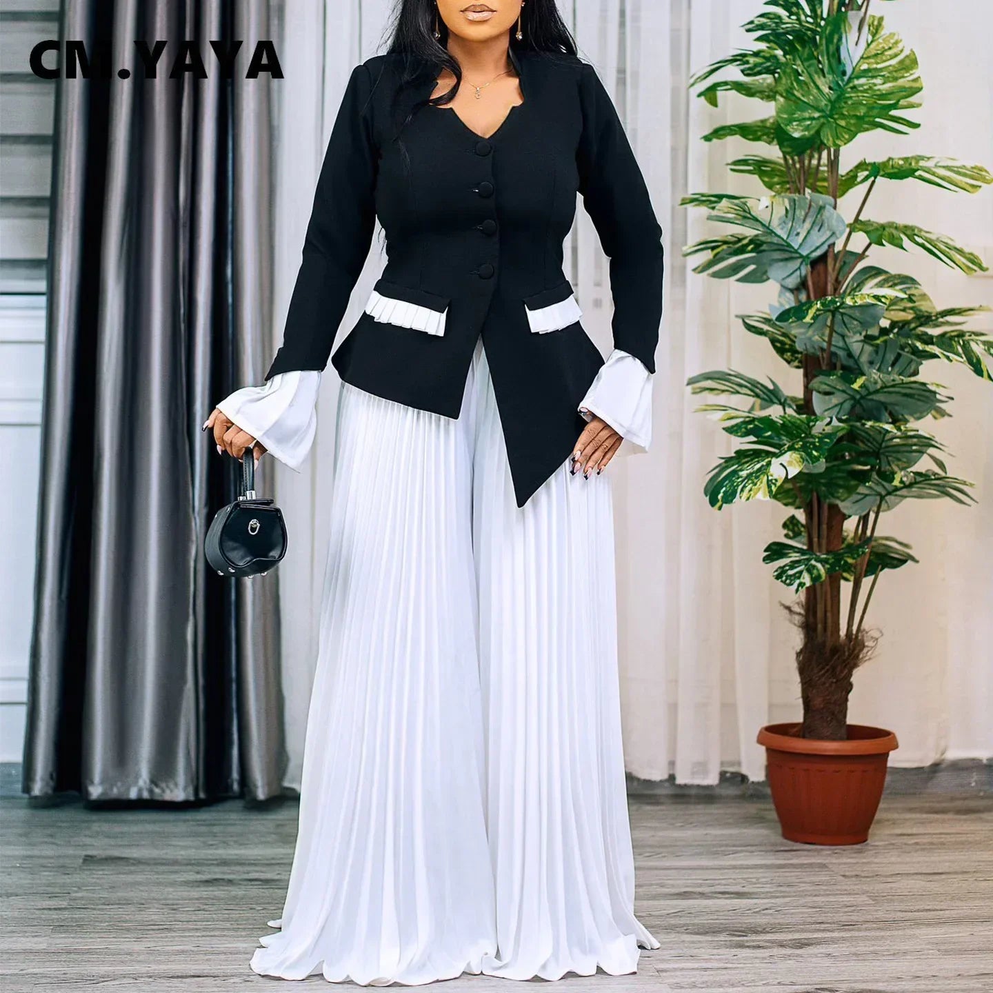 Chic Wide Leg Pants from CM.YAYA's Plus Size Office Lady Set, designed for ultimate comfort and style.