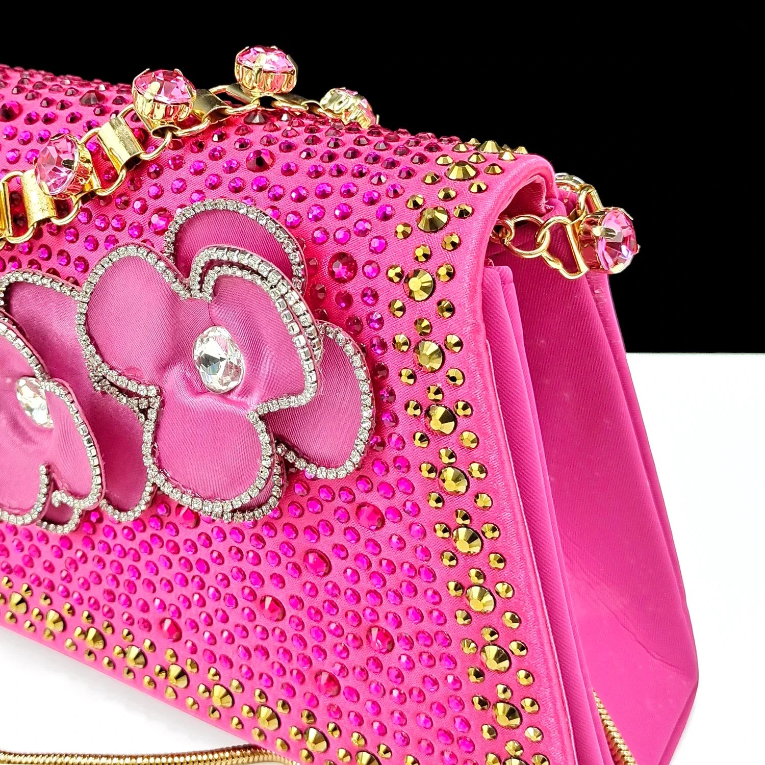 Chic handbag paired with rhinestone flower wedding party shoes for women, capturing luxury and elegance for formal gatherings.