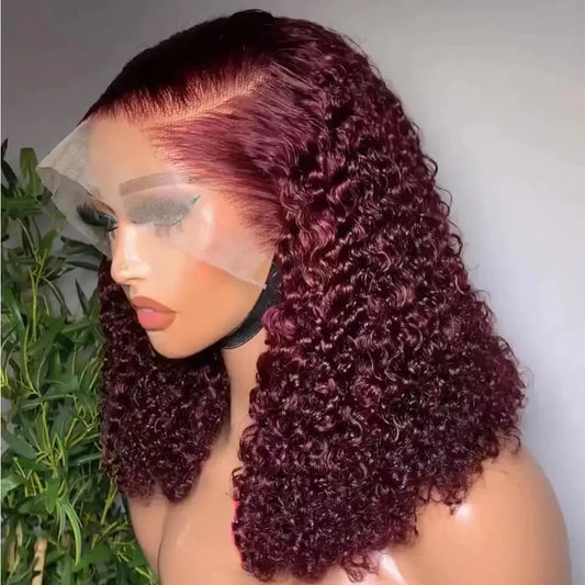 Luxury Water Wave Short Bob Lace Front Synthetic Wig in 99J Red Burgundy for Black Women, featuring a pre-plucked hairline and Swiss lace base.
