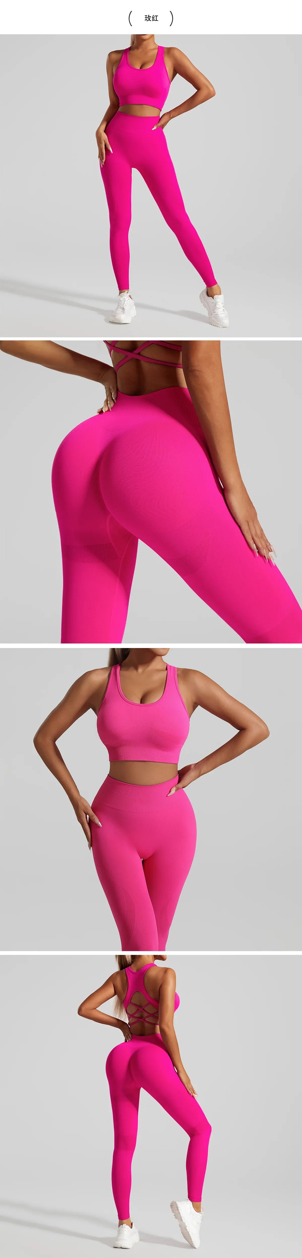 Detail image showcasing the breathable fabric and knit craftsmanship of the luxury seamless yoga set for women, ideal for yoga and fitness activities.
