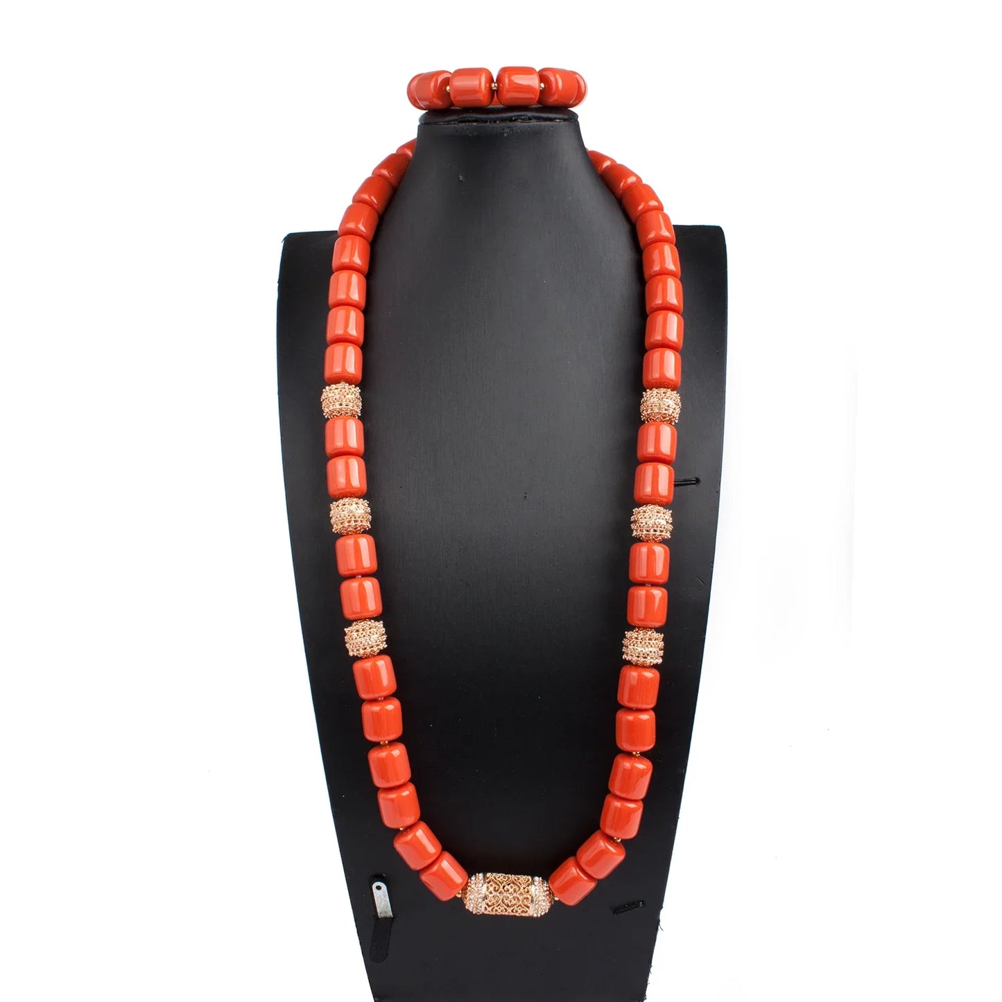 Luxury African beads necklace with artificial coral, showcasing exquisite craftsmanship and elegant design, perfect for statement making in any party attire.