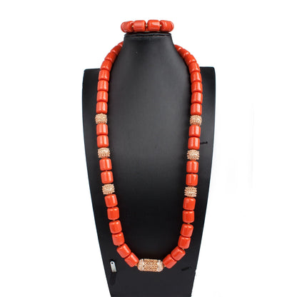Luxury African beads necklace with artificial coral, showcasing exquisite craftsmanship and elegant design, perfect for statement making in any party attire.