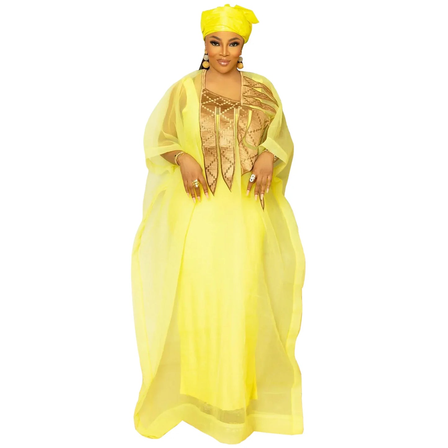 Sophisticated traditional African clothing worn by women, highlighting stunning embroidery details and pullover closure style.