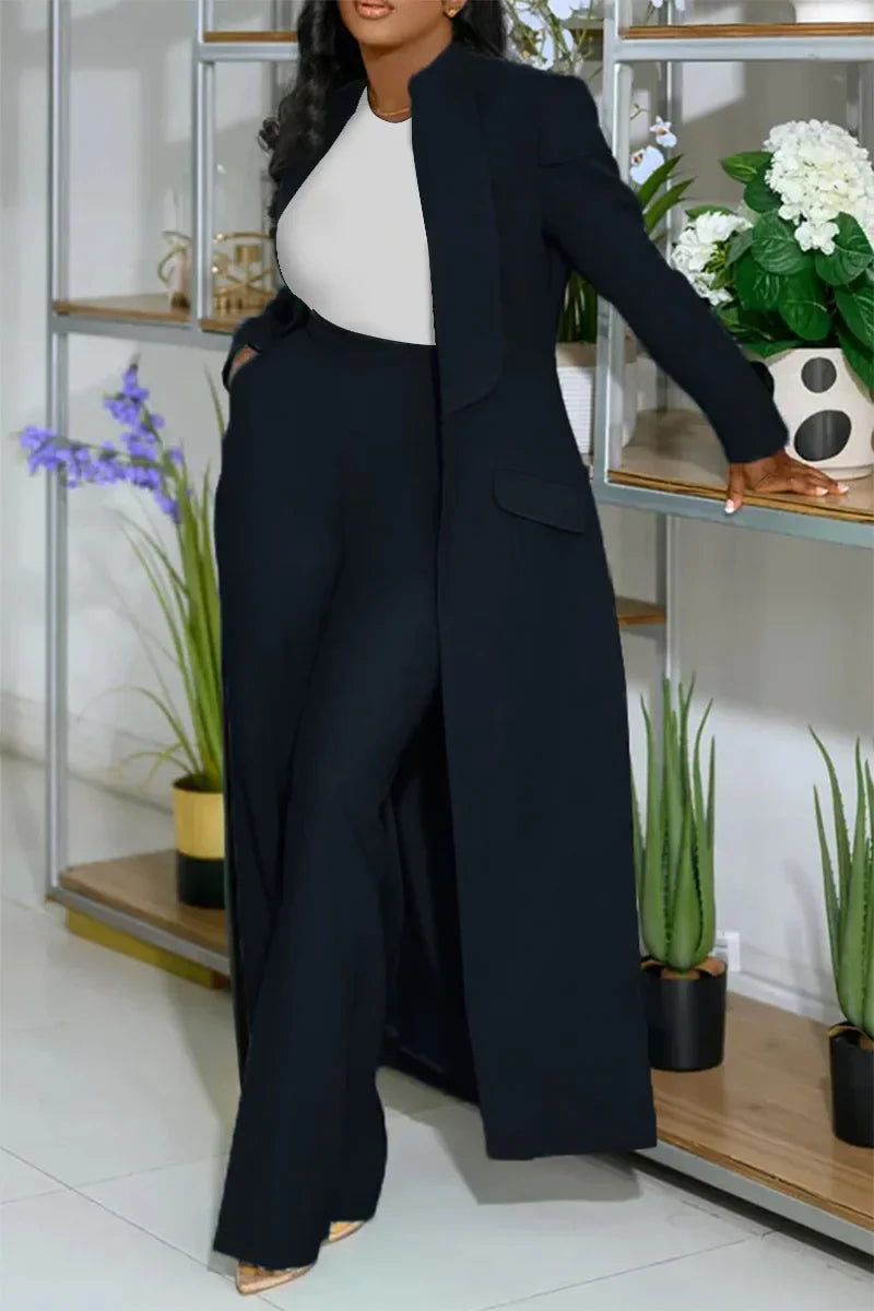 Elegant high waist wide leg pants designed for comfort and sophistication, part of an alluring women's office ensemble.