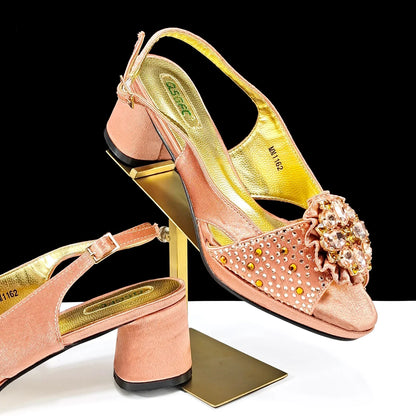 Stylish QSGFC Olive Open Toe Diamond Pumps elegantly featuring a comfortable buckle strap and exquisite olive colour, ideal for weddings and formal events, from Hot Trends Area.