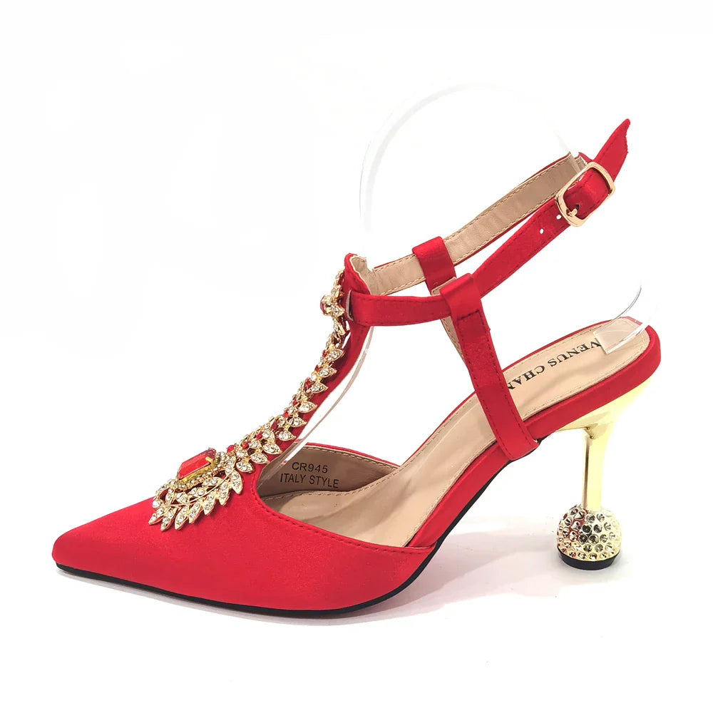 Fashionable red pointed toe pumps with thin heels, designed for women who appreciate elegance and style.