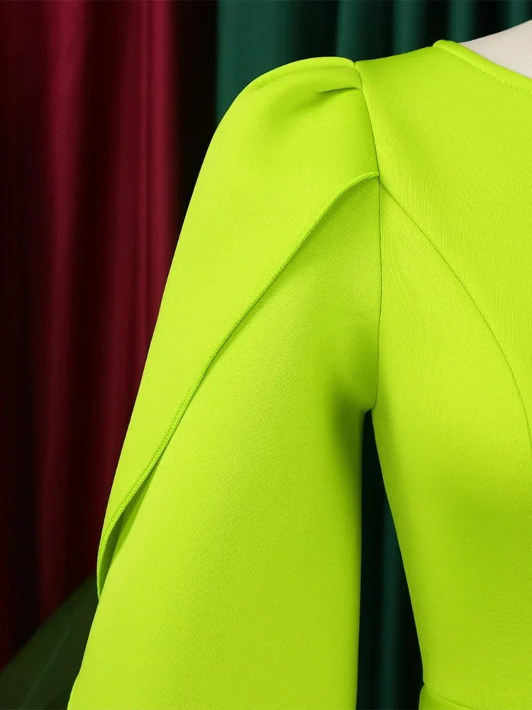 Model wearing the Wmstar Women's A-Line Dress, elegantly styled with three-quarter sleeves and a graceful mid-calf length, ideal for summer fashion trends.