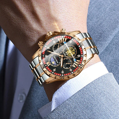 Stylish luxury stainless steel men's quartz watch with waterproof features, ideal for the modern gentleman seeking both function and elegance.