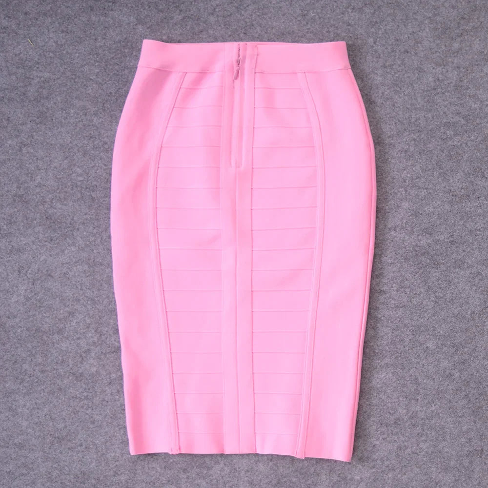 Diverse size range displayed with HQBORY Women’s High Waist Nude Bandage Pencil Skirt, highlighting its slim fit and flattering design for women of all shapes.