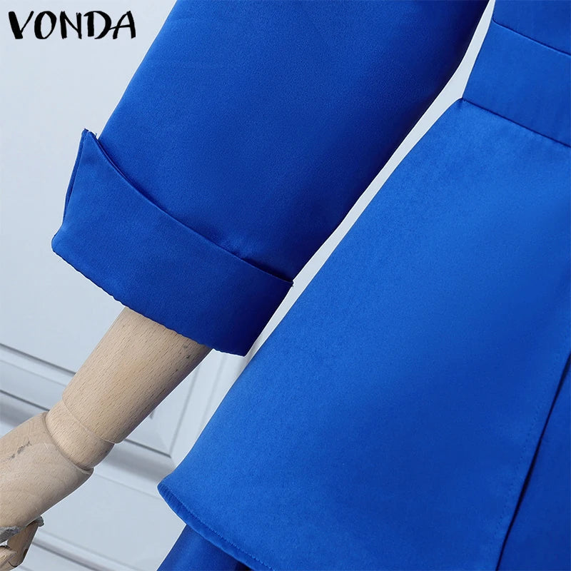 Front view of the Elegant Plus Size 5XL Bohemian Maxi Long Dress by VONDA, featuring a flattering O-neckline and ankle-length silhouette to enhance your feminine charm.