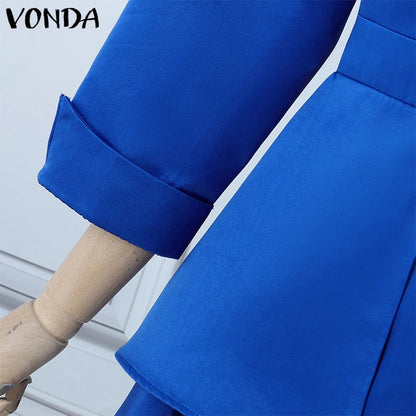 Front view of the Elegant Plus Size 5XL Bohemian Maxi Long Dress by VONDA, featuring a flattering O-neckline and ankle-length silhouette to enhance your feminine charm.