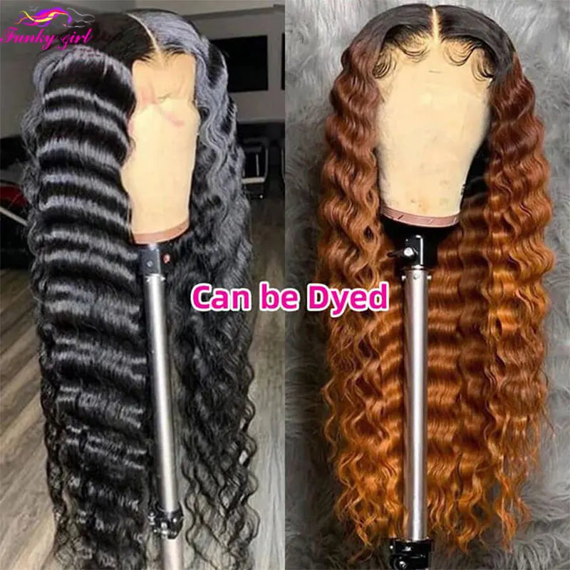 Luxurious loose deep wave lace front wig made from 100% Brazilian Remy hair, featuring a stunning 180% density for voluminous elegance.