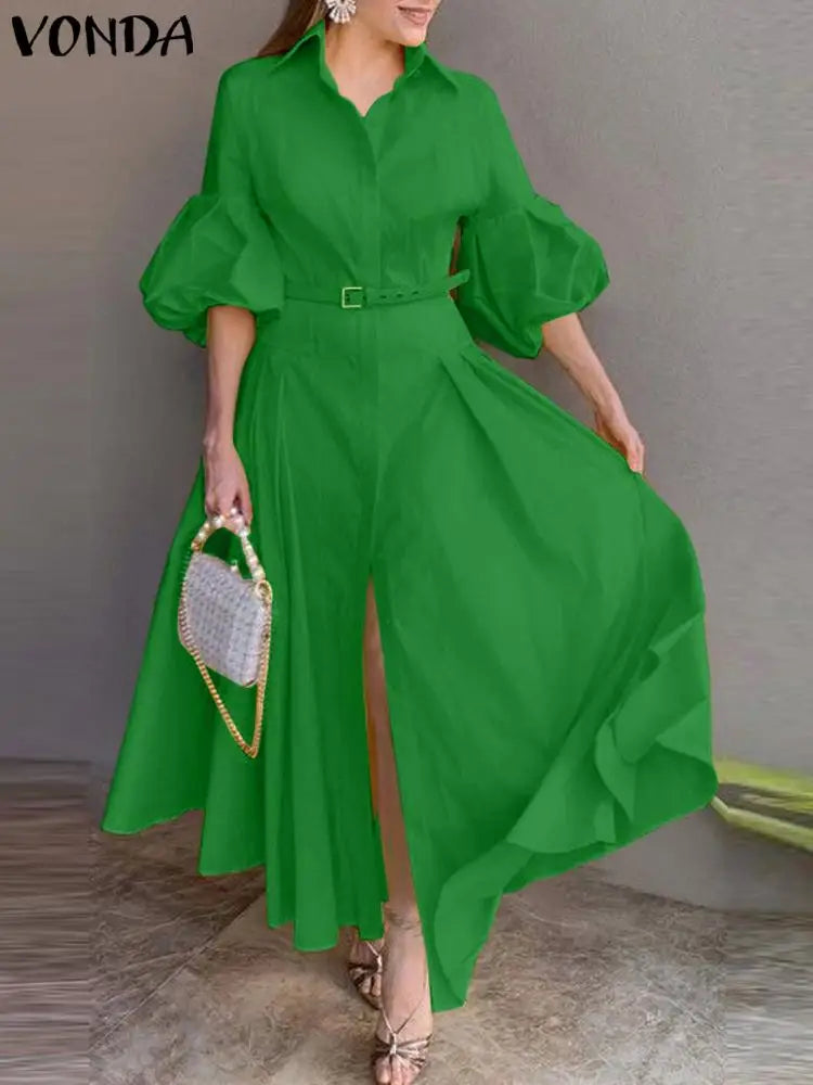 Fashion-forward Plus Size 5XL VONDA Maxi Dress shown in orange, illustrating the perfect blend of style and elegance suited for all seasons.