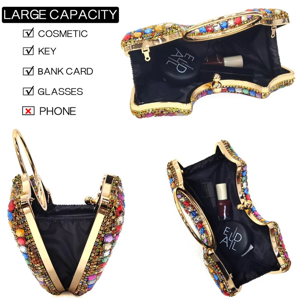 Elegant close-up of Venus Chan high heel gold shoes showcasing intricate butterfly-knot and sparkling details.