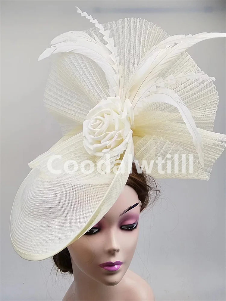 Fashionable pillbox hat adorned with exquisite flowers, suitable for all-season parties.