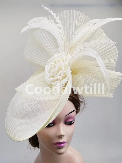 Fashionable pillbox hat adorned with exquisite flowers, suitable for all-season parties.