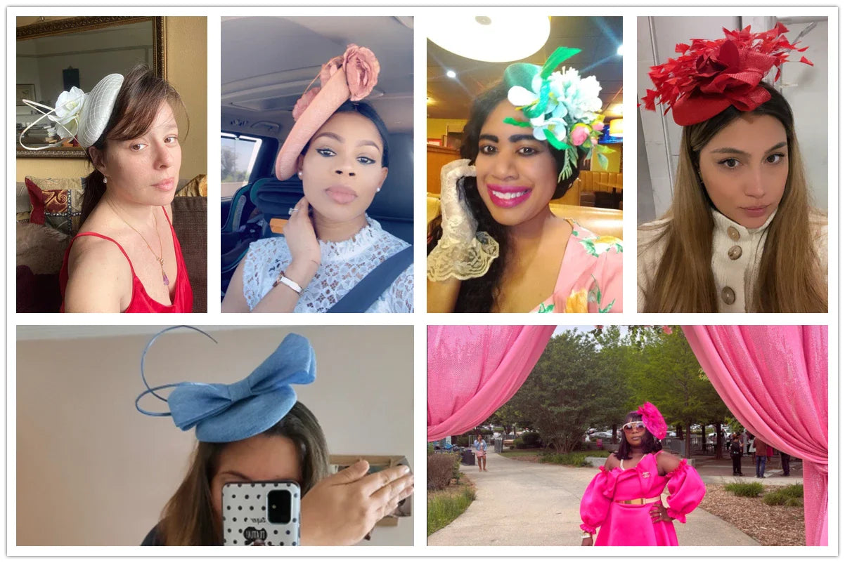 Close-up of the exquisite detail on the yellow fascinator hat, featuring delicate embellishments, ideal for special occasions like church and derbies.